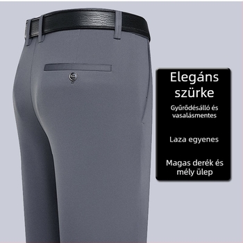 Férfiak mindennapi üzleti nadrág, egyenes szabás, magas derék, fleece béléssel, elasztikus, laza szabású, ősz-tél