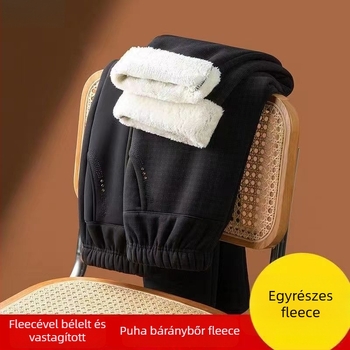 Női fleece-béléses nadrág, magas derékkal, egyenes szárú, hosszú, TR anyagból, közepes vastagságú
