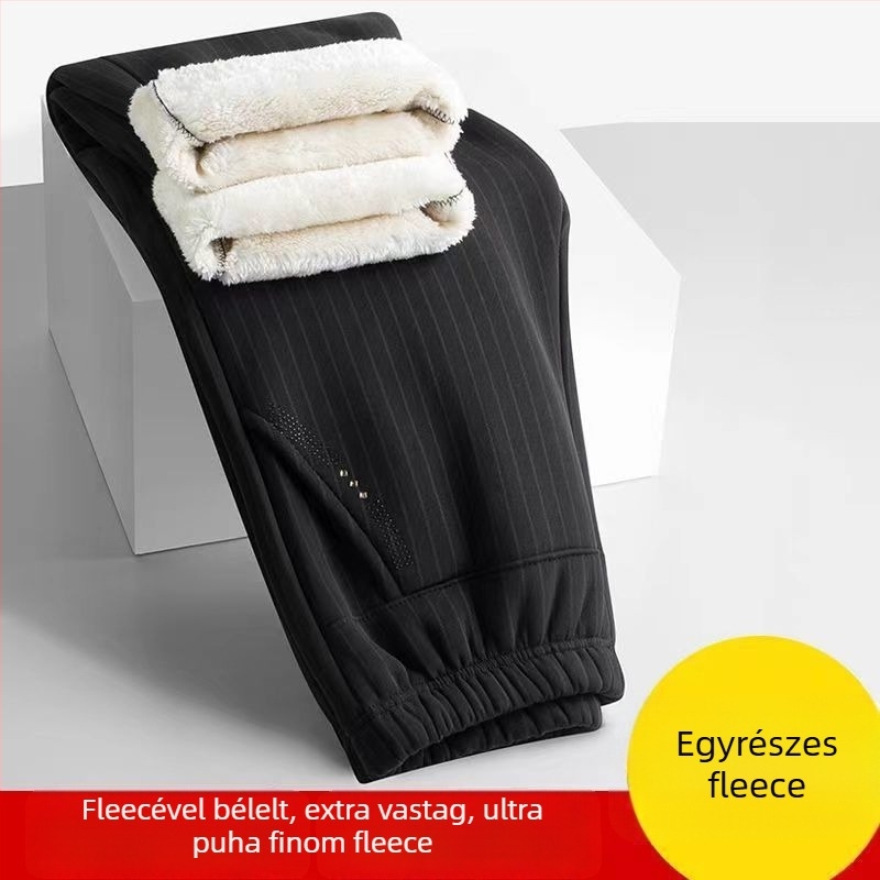 Női fleece-béléses nadrág, magas derékkal, egyenes szárú, hosszú, TR anyagból, közepes vastagságú