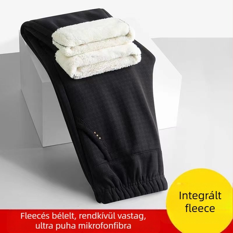 Női fleece-béléses nadrág, magas derékkal, egyenes szárú, hosszú, TR anyagból, közepes vastagságú