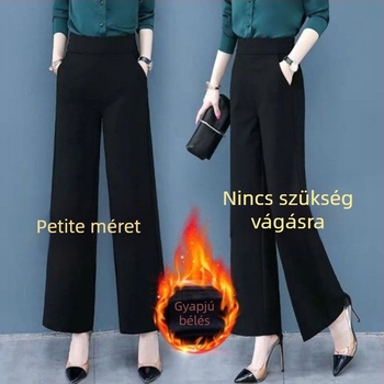 Női vastag bélelt széles lábú nadrág őszi‑téli időszakra, egyenes szabás, magas derék, hosszú