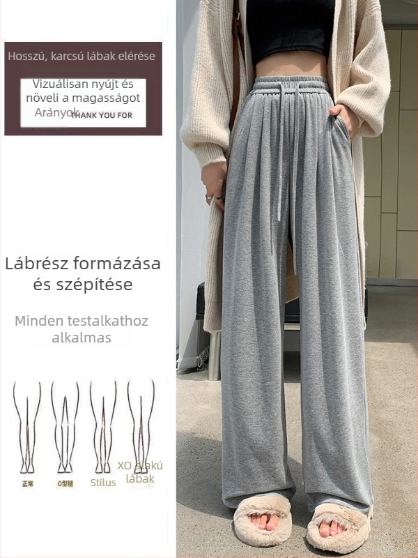Derong bársonyos anyagú női széles nadrág, magas derék, ősz-tél 2025, 95% poliészter