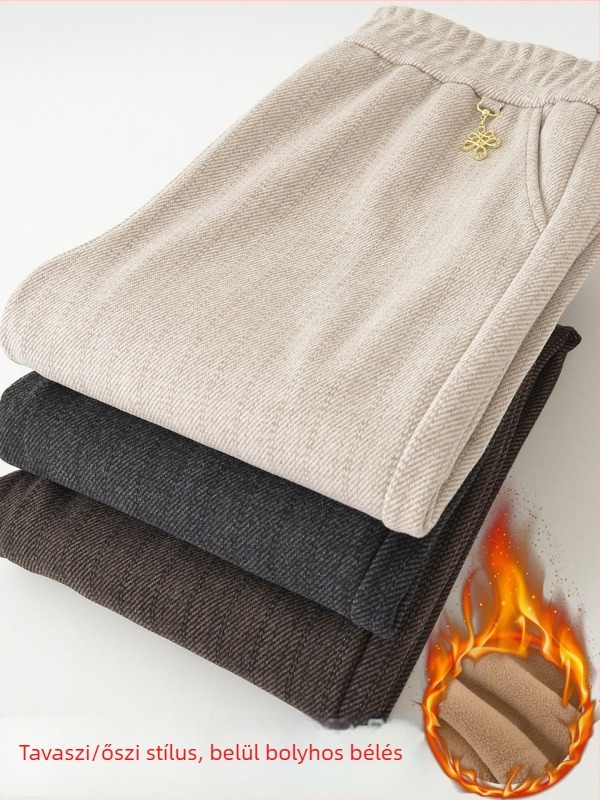 Női nadrág őszi-téli fleece béléses, lazán szabott, magas derekú, egyenes szabás - Napi, Alap stílus (Tavasz 2025; Anyag: Egyéb; Fő anyag összetétele: PVC ≤30%; Stílus: Casual, Alap; Mintázat: Egyszínű)