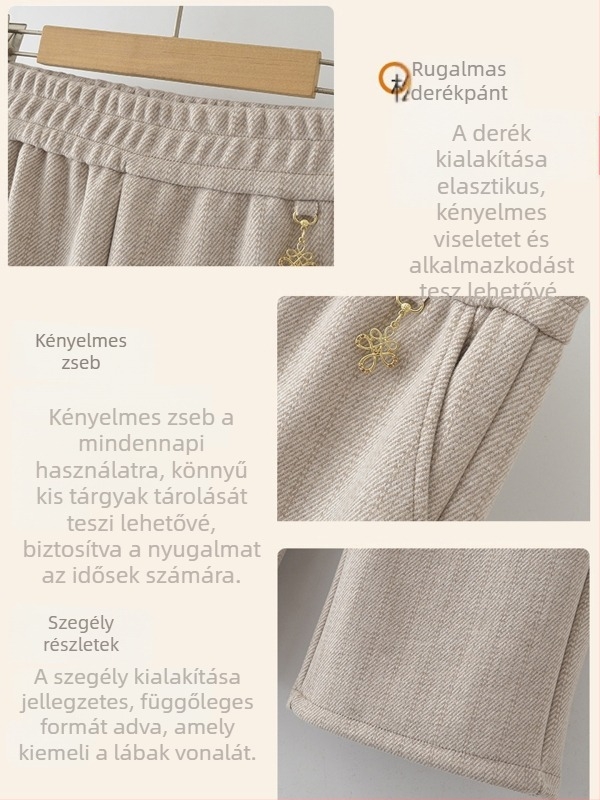 Női nadrág őszi-téli fleece béléses, lazán szabott, magas derekú, egyenes szabás - Napi, Alap stílus (Tavasz 2025; Anyag: Egyéb; Fő anyag összetétele: PVC ≤30%; Stílus: Casual, Alap; Mintázat: Egyszínű)