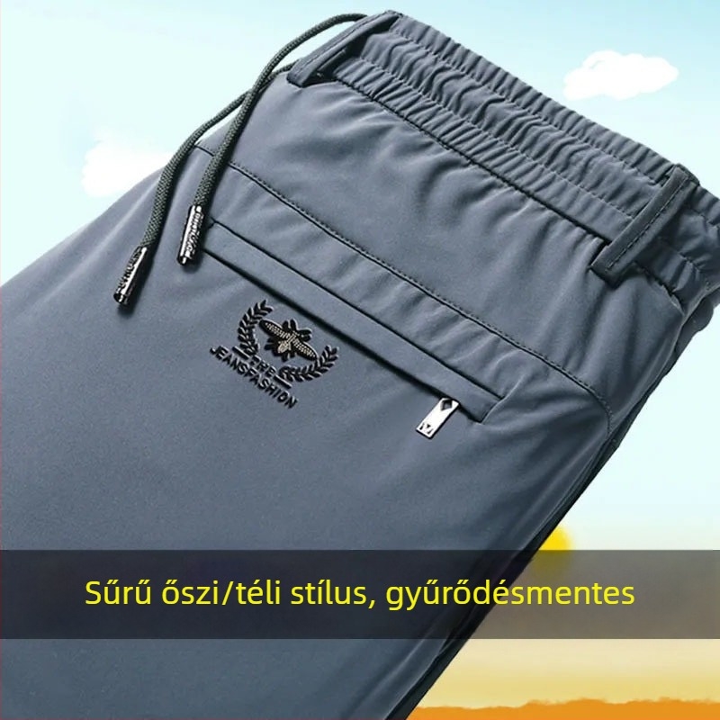 Ősz-téli férfi egyenes szabású nadrág, kényelmes fazon, magas elasztikusság, gyűrődésálló, vasalás nélkül