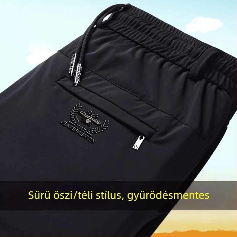 Ősz-téli férfi egyenes szabású nadrág, kényelmes fazon, magas elasztikusság, gyűrődésálló, vasalás nélkül
