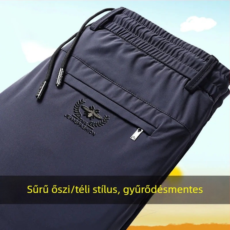 Ősz-téli férfi egyenes szabású nadrág, kényelmes fazon, magas elasztikusság, gyűrődésálló, vasalás nélkül