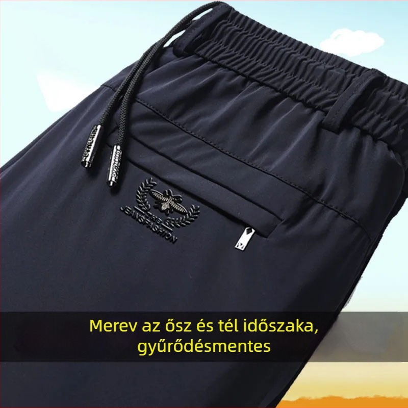Ősz-téli férfi egyenes szabású nadrág, kényelmes fazon, magas elasztikusság, gyűrődésálló, vasalás nélkül