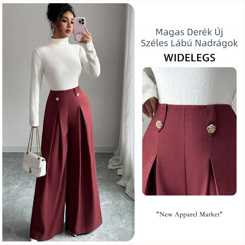 Magas derekú, széles lábú nadrág, poliészter 95%+