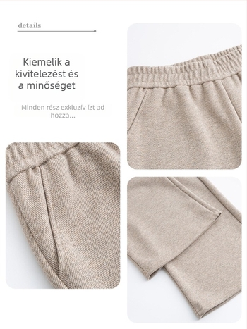 Rugalmas, magas derekú, egyenes szárú nadrág fleece béléses, őszi‑téli 2025, anyag TR, PVC ≤30%, egyszínű minta