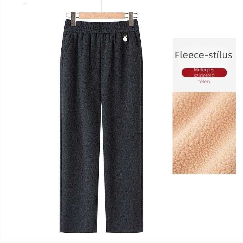 Rugalmas, magas derekú, egyenes szárú nadrág fleece béléses, őszi‑téli 2025, anyag TR, PVC ≤30%, egyszínű minta