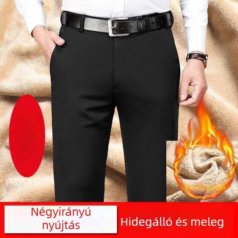 Férfi téli nadrág fleece-béléssel, egyenes szárú, középmagas derekú, cipzáras zárás, poliészter keverék, lélegző, géppel mosható, enyhe nyúlás