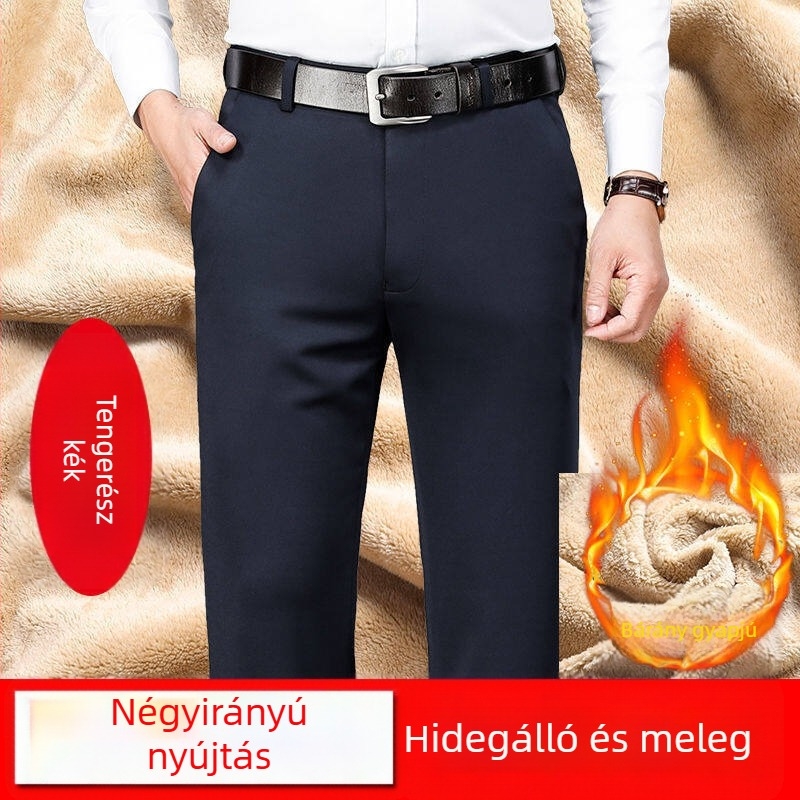 Férfi téli nadrág fleece-béléssel, egyenes szárú, középmagas derekú, cipzáras zárás, poliészter keverék, lélegző, géppel mosható, enyhe nyúlás