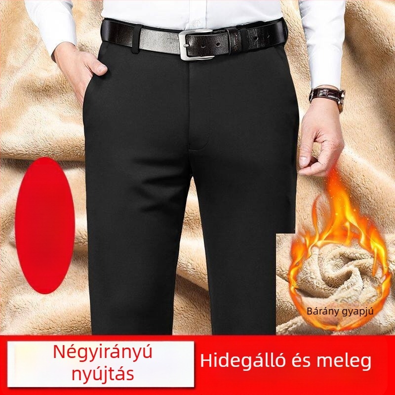 Férfi téli nadrág fleece-béléssel, egyenes szárú, középmagas derekú, cipzáras zárás, poliészter keverék, lélegző, géppel mosható, enyhe nyúlás