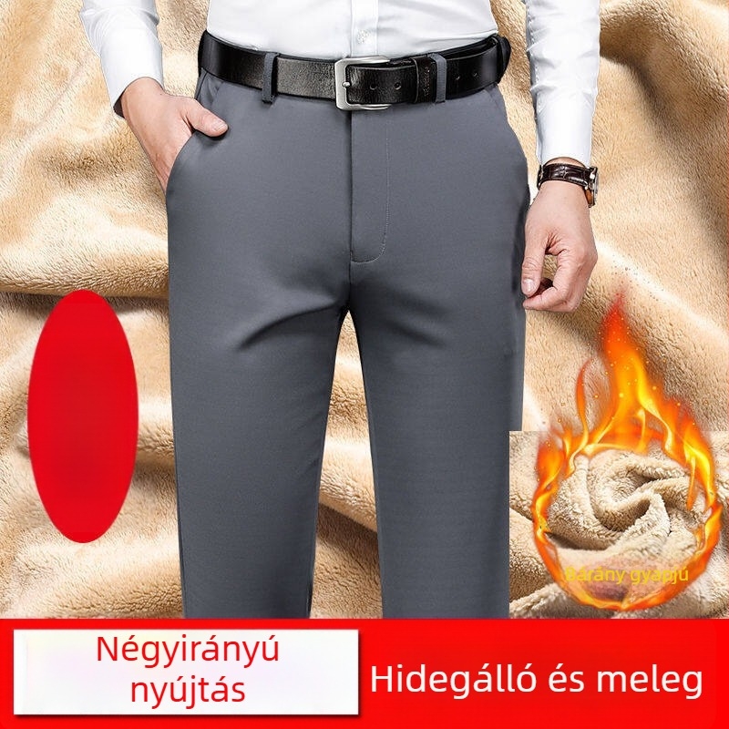 Férfi téli nadrág fleece-béléssel, egyenes szárú, középmagas derekú, cipzáras zárás, poliészter keverék, lélegző, géppel mosható, enyhe nyúlás