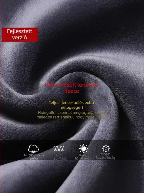 Férfi fleece-lével bélelt, egyenes szabású üzleti-casual nadrág, középső derekú, övvel és kötőzárral záródó, téli 2025