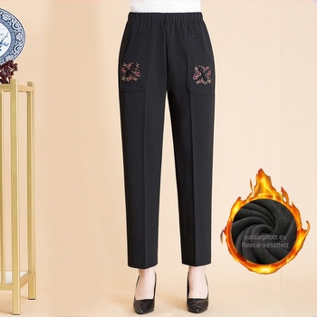 Női téli fleece-b Béléses vastag, egyenes szabású nadrág, magas derekú, mikroelasztikus, mindennapi stílus