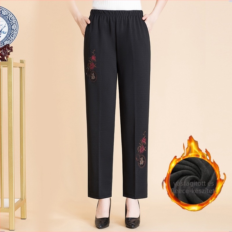 Női téli fleece-b Béléses vastag, egyenes szabású nadrág, magas derekú, mikroelasztikus, mindennapi stílus