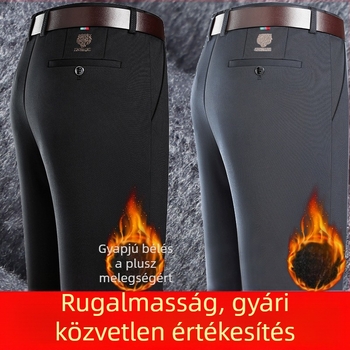 Férfiak magas derekú, lazán szabott, hosszú nadrág, őszi–téli fleece-belelt, mindennapi viselet
