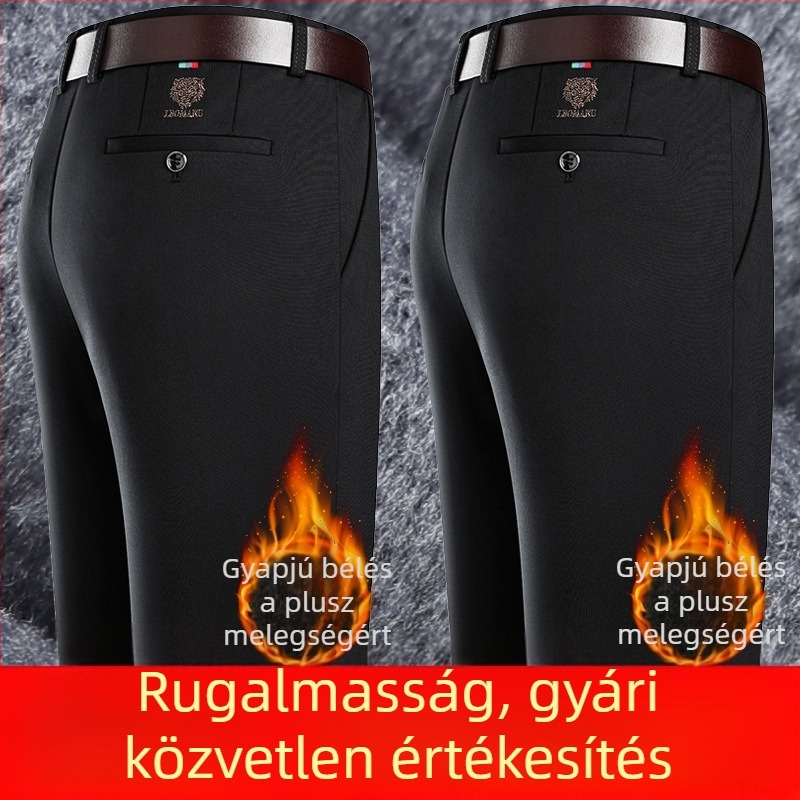 Férfiak magas derekú, lazán szabott, hosszú nadrág, őszi–téli fleece-belelt, mindennapi viselet