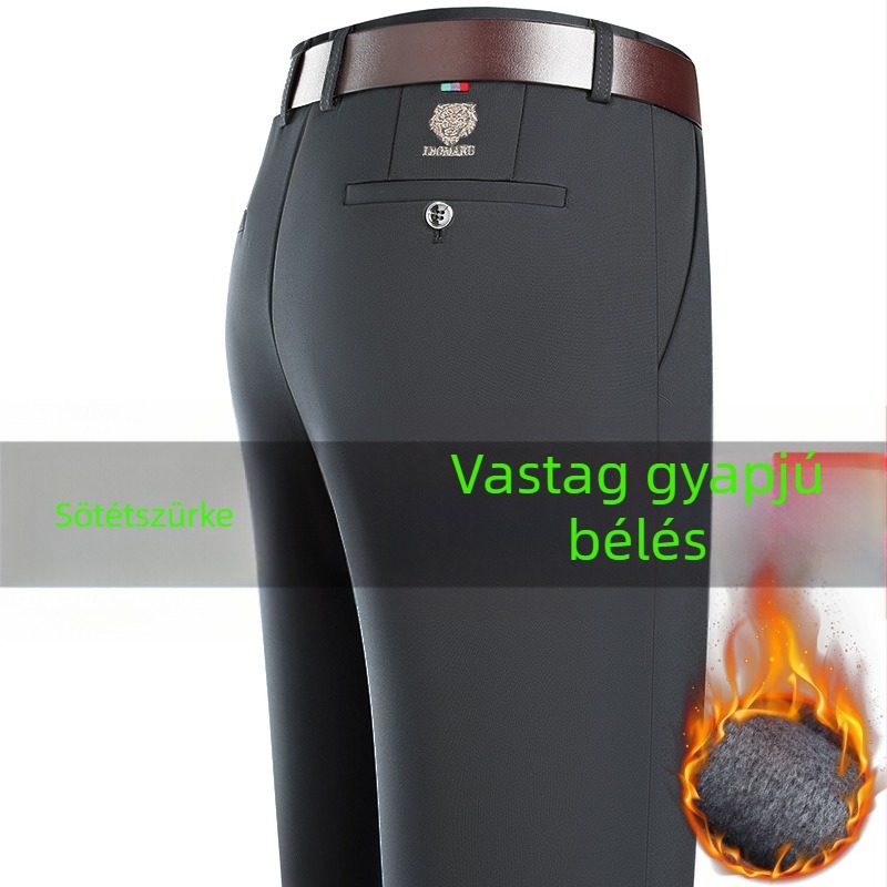 Férfiak magas derekú, lazán szabott, hosszú nadrág, őszi–téli fleece-belelt, mindennapi viselet