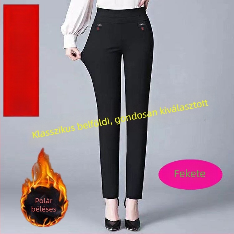 Egyenes szárú nadrág fleece béléssel, téli kiadás 2025, 90-95% poliészter tartalom, poliészter szövet, normál vastagság