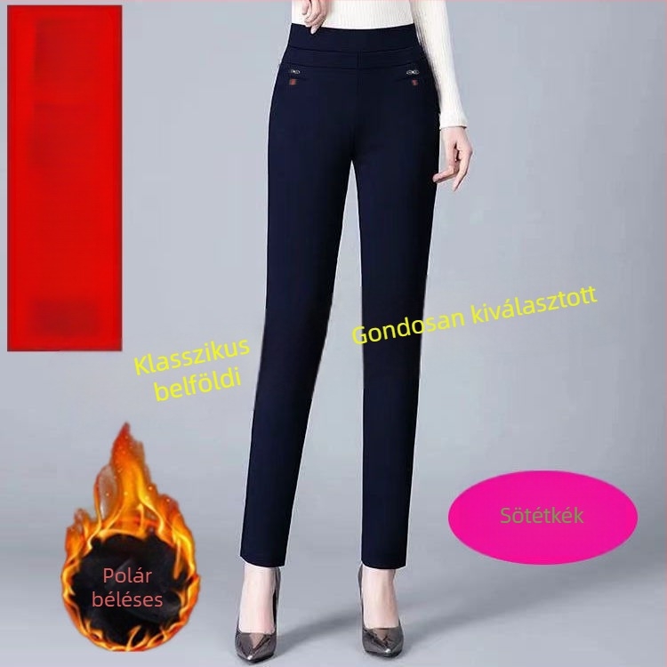 Egyenes szárú nadrág fleece béléssel, téli kiadás 2025, 90-95% poliészter tartalom, poliészter szövet, normál vastagság