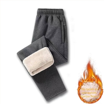 Férfi téli casual nadrág, egyenes szabású, fleece bélelt belsővel, elasztikus derék, előre gombos zárás, anyag poliészter-bambusz rost