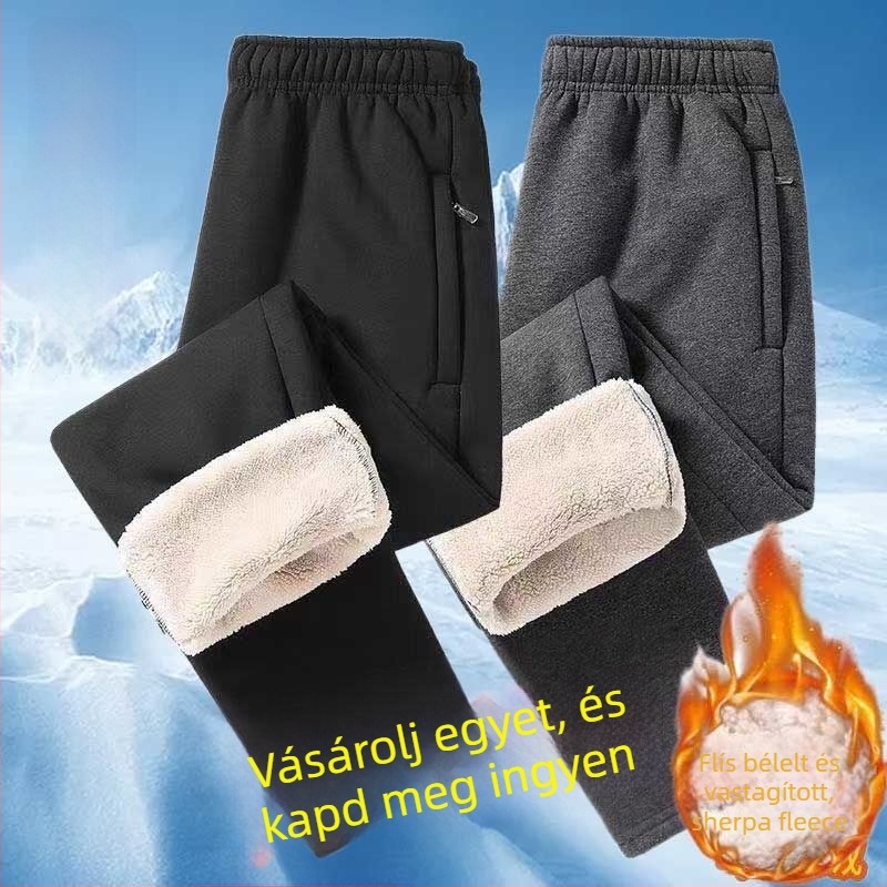 Férfi téli casual nadrág, egyenes szabású, fleece bélelt belsővel, elasztikus derék, előre gombos zárás, anyag poliészter-bambusz rost
