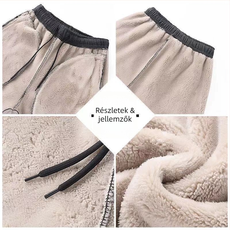 Férfi téli casual nadrág, egyenes szabású, fleece bélelt belsővel, elasztikus derék, előre gombos zárás, anyag poliészter-bambusz rost