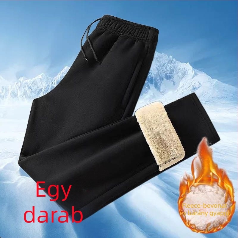 Férfi téli casual nadrág, egyenes szabású, fleece bélelt belsővel, elasztikus derék, előre gombos zárás, anyag poliészter-bambusz rost
