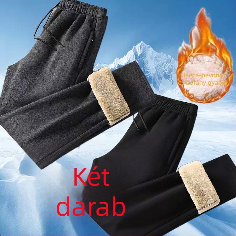 Férfi téli casual nadrág, egyenes szabású, fleece bélelt belsővel, elasztikus derék, előre gombos zárás, anyag poliészter-bambusz rost