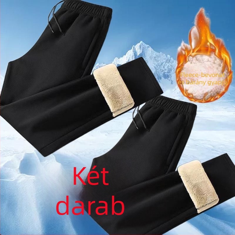 Férfi téli casual nadrág, egyenes szabású, fleece bélelt belsővel, elasztikus derék, előre gombos zárás, anyag poliészter-bambusz rost