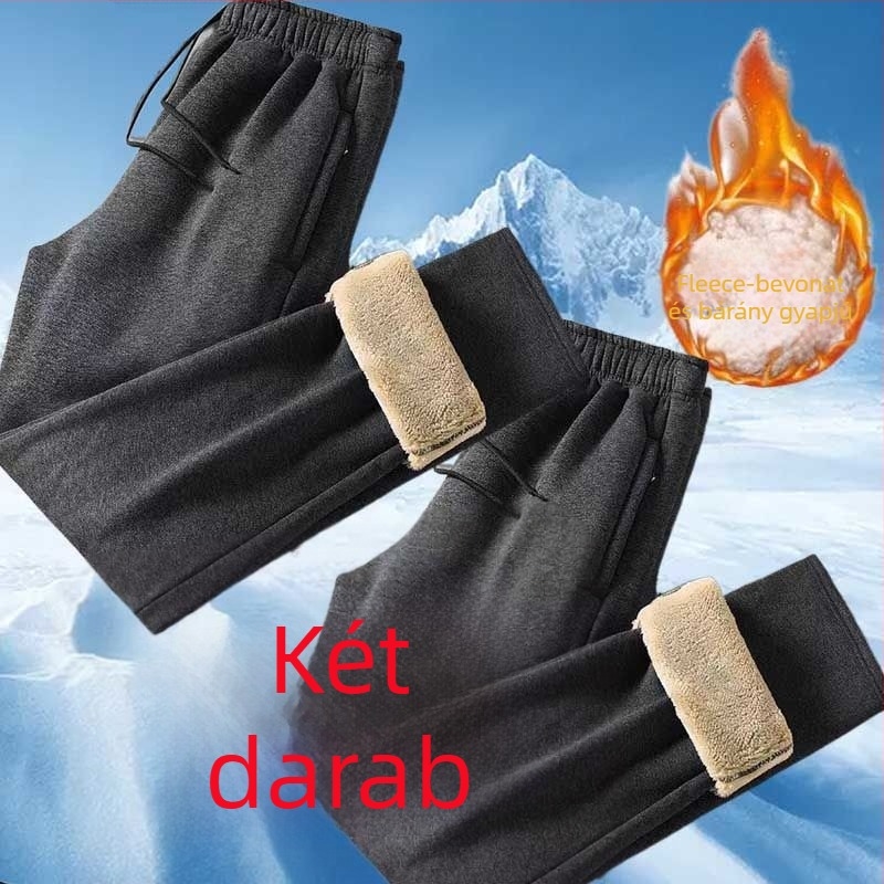 Férfi téli casual nadrág, egyenes szabású, fleece bélelt belsővel, elasztikus derék, előre gombos zárás, anyag poliészter-bambusz rost