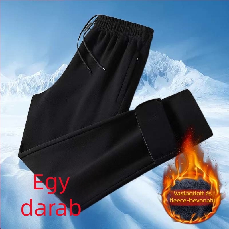 Férfi téli casual nadrág, egyenes szabású, fleece bélelt belsővel, elasztikus derék, előre gombos zárás, anyag poliészter-bambusz rost