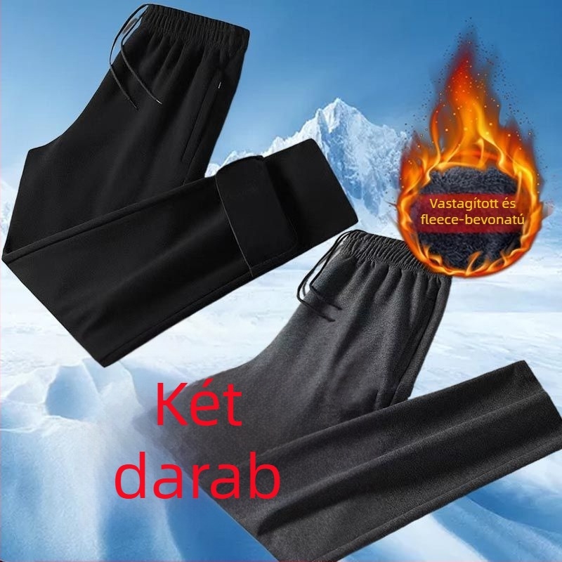 Férfi téli casual nadrág, egyenes szabású, fleece bélelt belsővel, elasztikus derék, előre gombos zárás, anyag poliészter-bambusz rost
