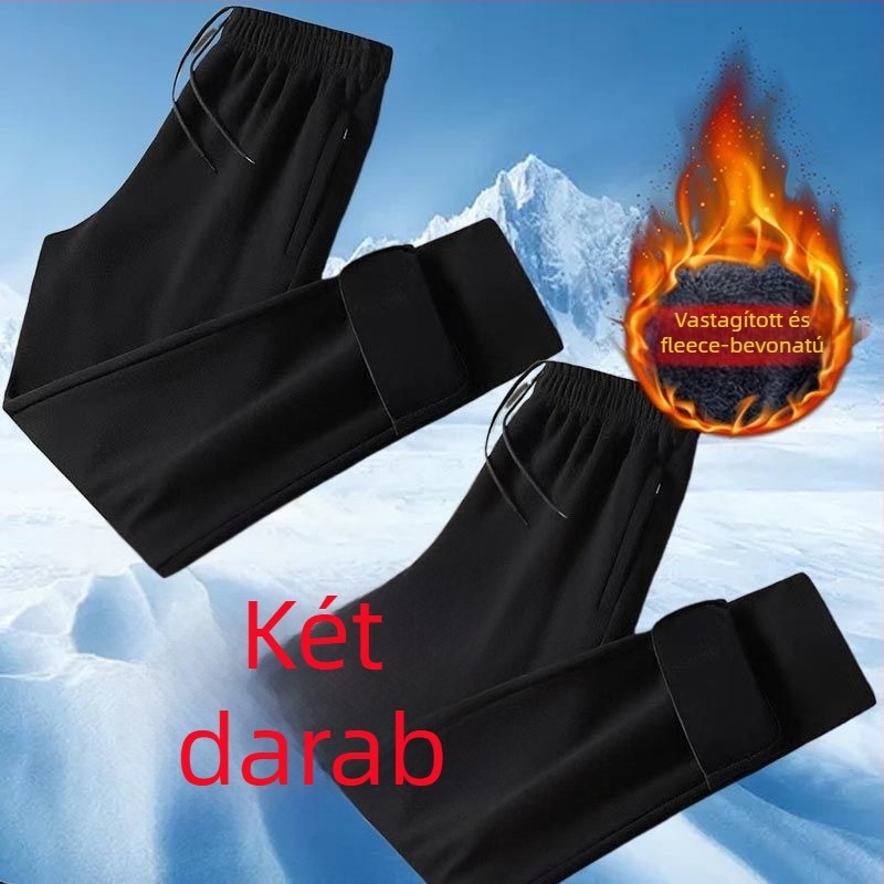 Férfi téli casual nadrág, egyenes szabású, fleece bélelt belsővel, elasztikus derék, előre gombos zárás, anyag poliészter-bambusz rost