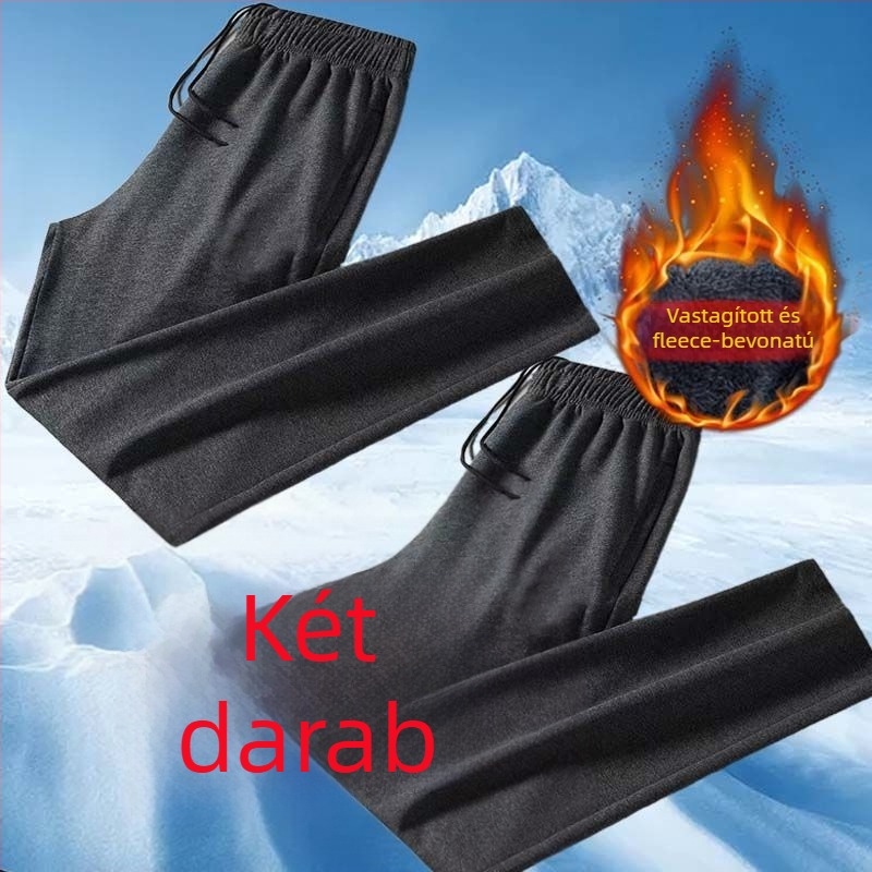 Férfi téli casual nadrág, egyenes szabású, fleece bélelt belsővel, elasztikus derék, előre gombos zárás, anyag poliészter-bambusz rost