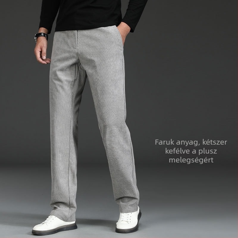 Corduroy férfi casual üzleti nadrág, őszi/téli, magas derekú, egyenes szabás, zipzár