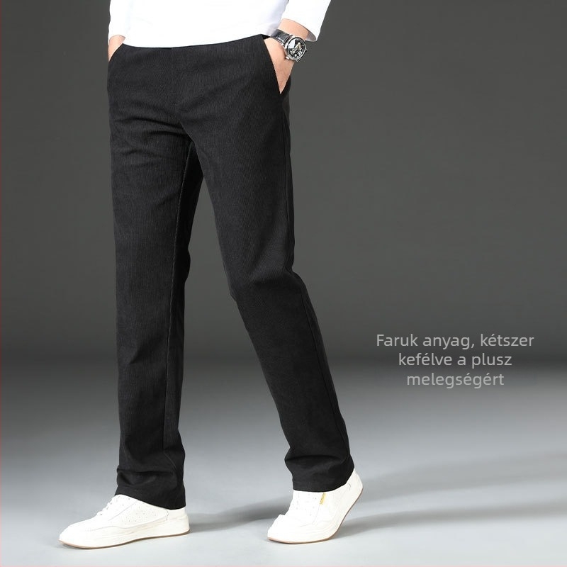 Corduroy férfi casual üzleti nadrág, őszi/téli, magas derekú, egyenes szabás, zipzár