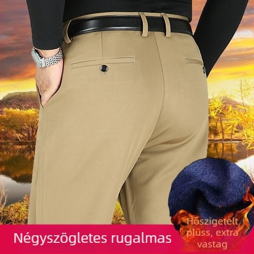 Téli férfi nadrág fleece béléssel, négyirányú elasztikusság, magas derék, egyenes szabás, laza illeszkedés, plusz méret
