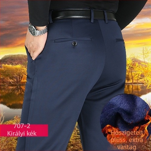 Téli férfi nadrág fleece béléssel, négyirányú elasztikusság, magas derék, egyenes szabás, laza illeszkedés, plusz méret