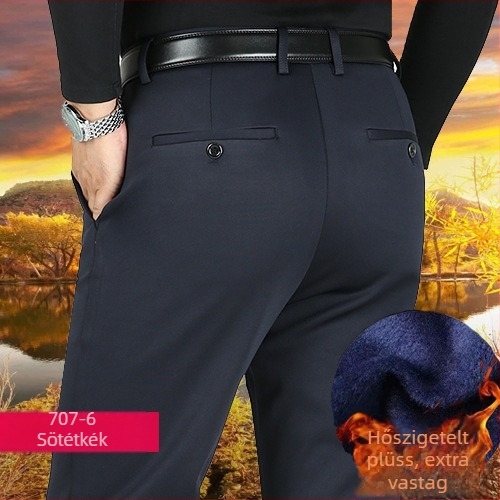 Téli férfi nadrág fleece béléssel, négyirányú elasztikusság, magas derék, egyenes szabás, laza illeszkedés, plusz méret