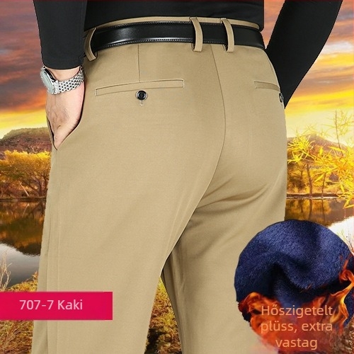 Téli férfi nadrág fleece béléssel, négyirányú elasztikusság, magas derék, egyenes szabás, laza illeszkedés, plusz méret