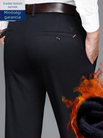 Nadrág férfiaknak, mindennapi, egyenes szárú, középmagasságú derekú, övvel, cipzárral, pamut-poliészter-spandex keverék (59% pamut, 38% poliészter, 3% spandex)