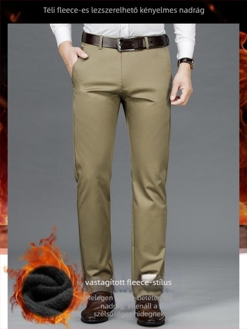 Nadrág férfiaknak, mindennapi, egyenes szárú, középmagasságú derekú, övvel, cipzárral, pamut-poliészter-spandex keverék (59% pamut, 38% poliészter, 3% spandex)