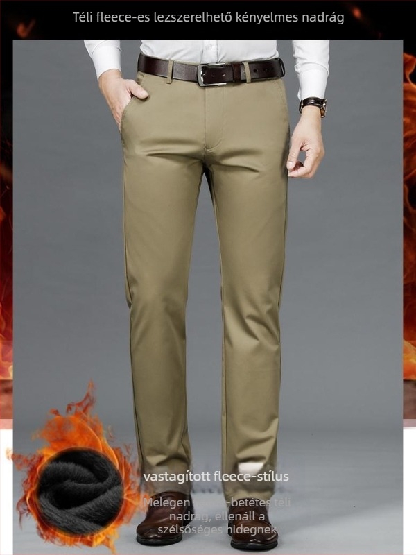 Nadrág férfiaknak, mindennapi, egyenes szárú, középmagasságú derekú, övvel, cipzárral, pamut-poliészter-spandex keverék (59% pamut, 38% poliészter, 3% spandex)