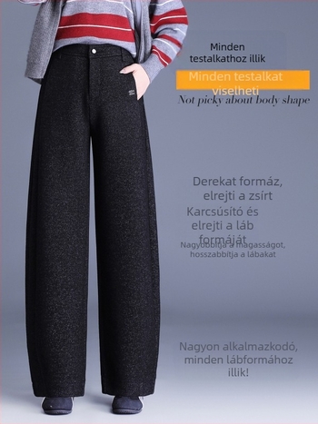 Női gyapjúkeverék nadrág scimitar-stílusban, magas derék, laza szabás, mindennapi elegáns téli modell 2025