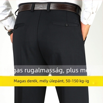 Férfiaknak szabadidő nadrág, magas derekú, egyenes szabás, vastag rugalmas pamutkeverék, cipzárral