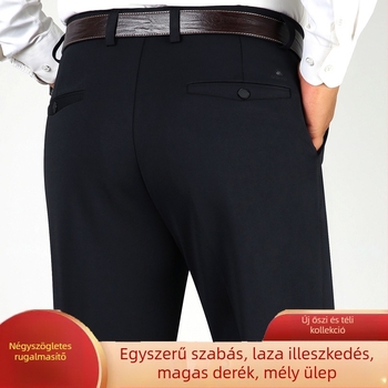 Férfiaknak szabadidő nadrág, magas derekú, egyenes szabás, vastag rugalmas pamutkeverék, cipzárral